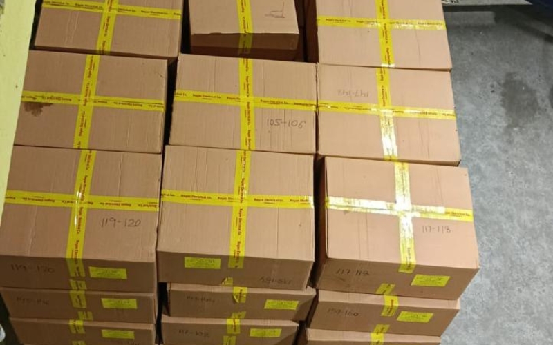 Packed electrical hardware boxes ready for dispatch